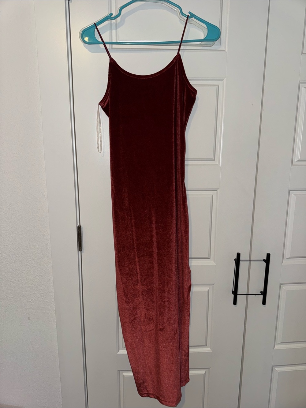 Red/Burnt Orange Midi Velvet Dress - Size Medium